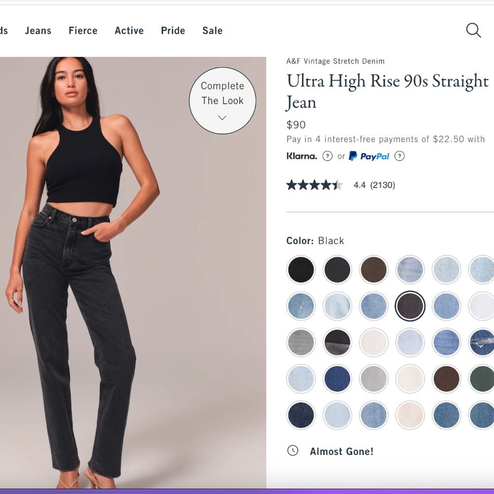 Abercrombie & Fitch Ultra High Rise 90s Straight Jean, Black, Size 26